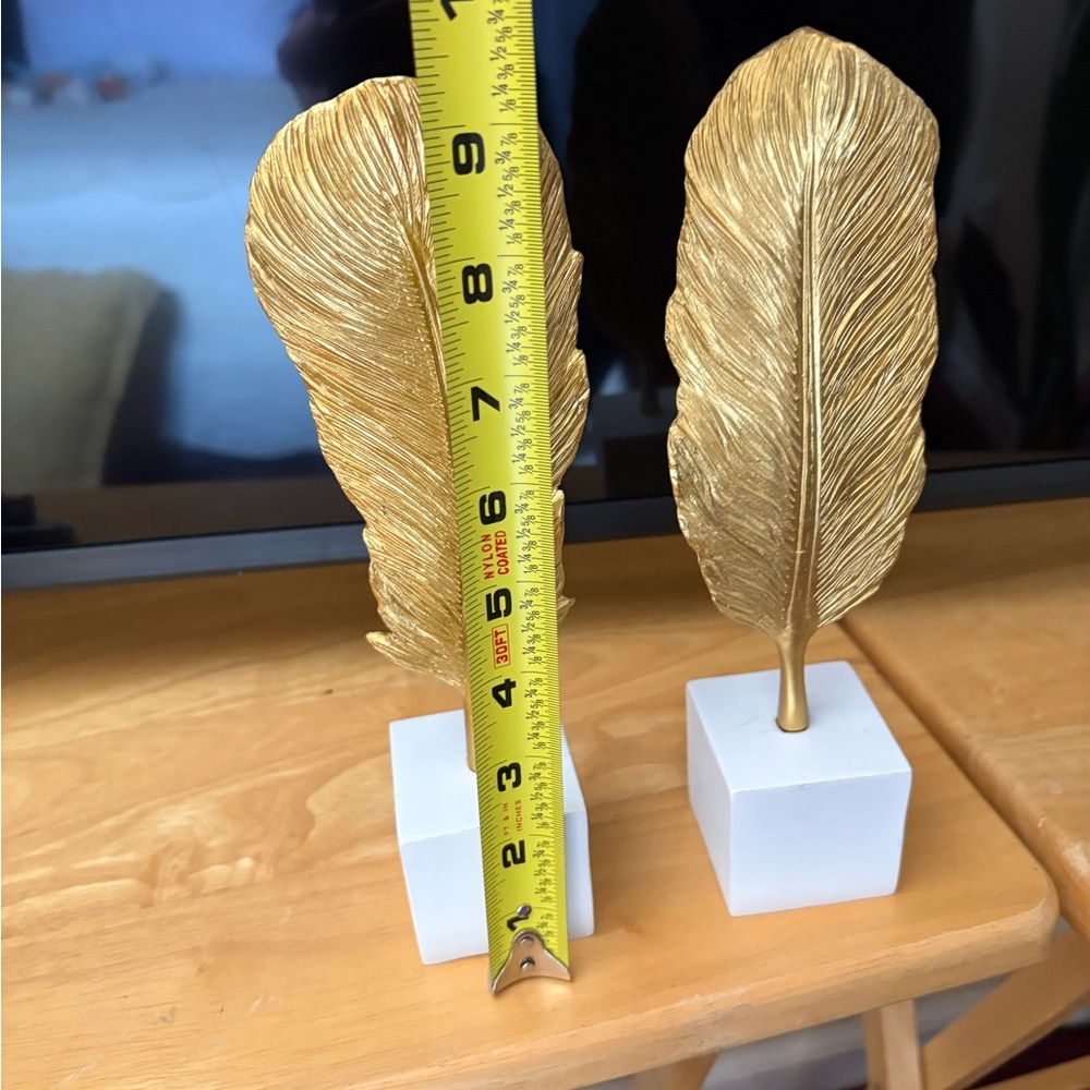 Gold Feather Sculptures on White Base - Picture 3 of 3